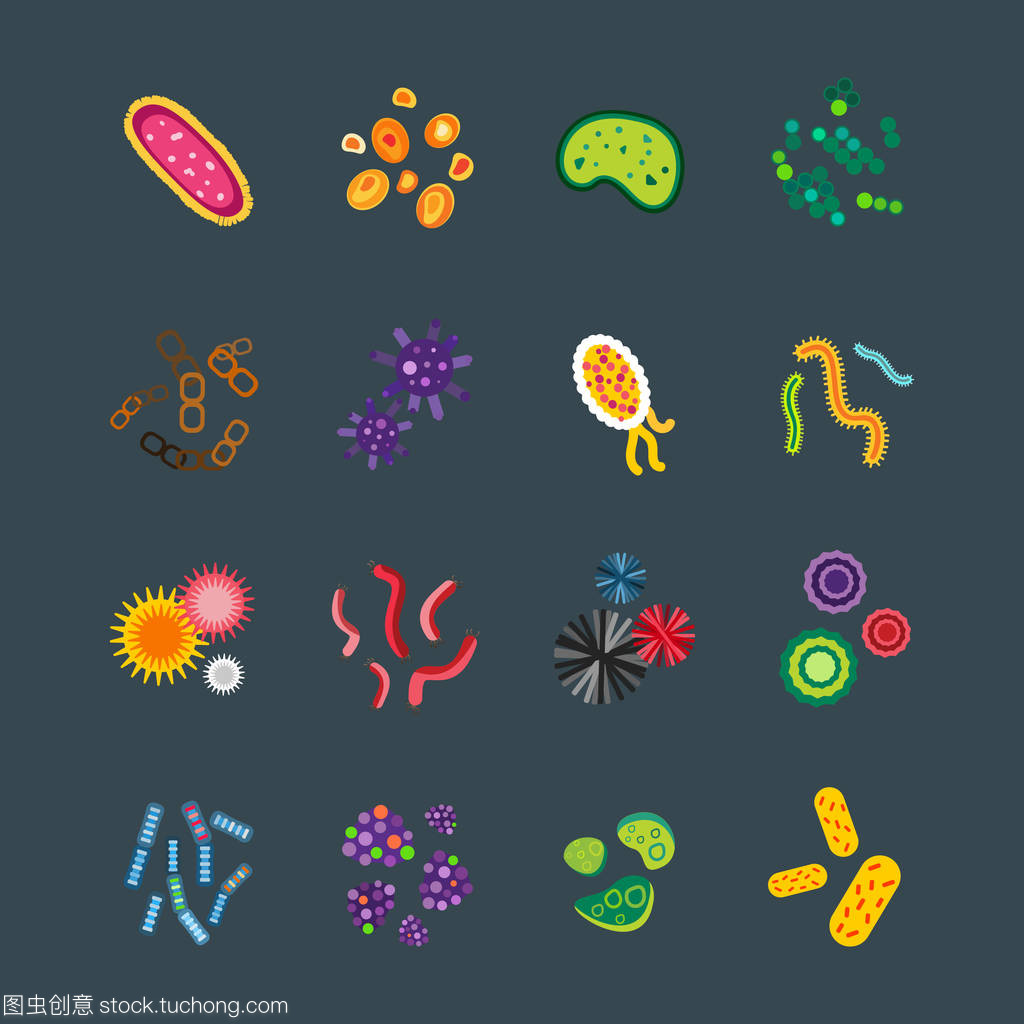 细菌病毒显微分离的微生物图标人类微生物学生物和医学感染生物学疾病病原体模具矢量图